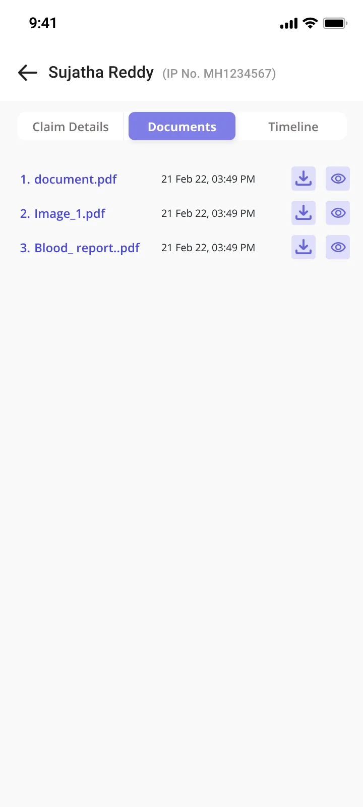 Claim documents tab