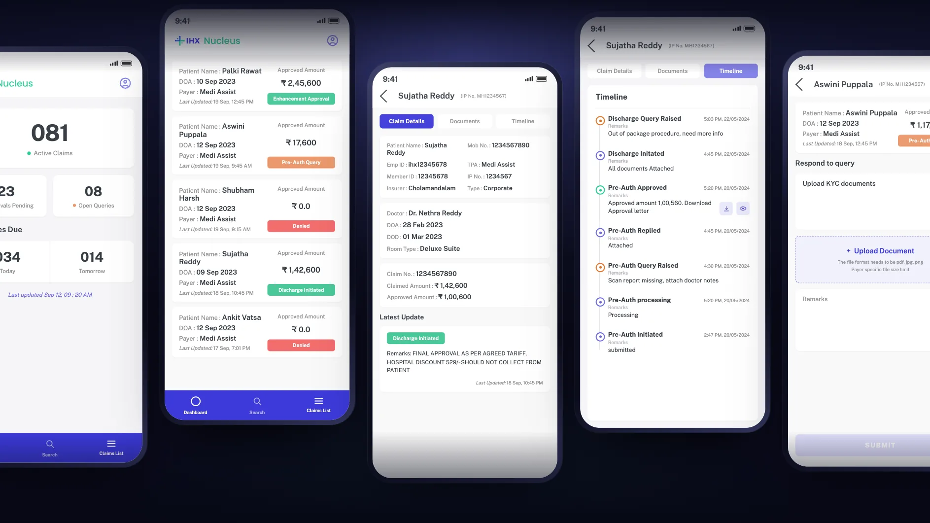 IHX Nucleus Mobile app screens