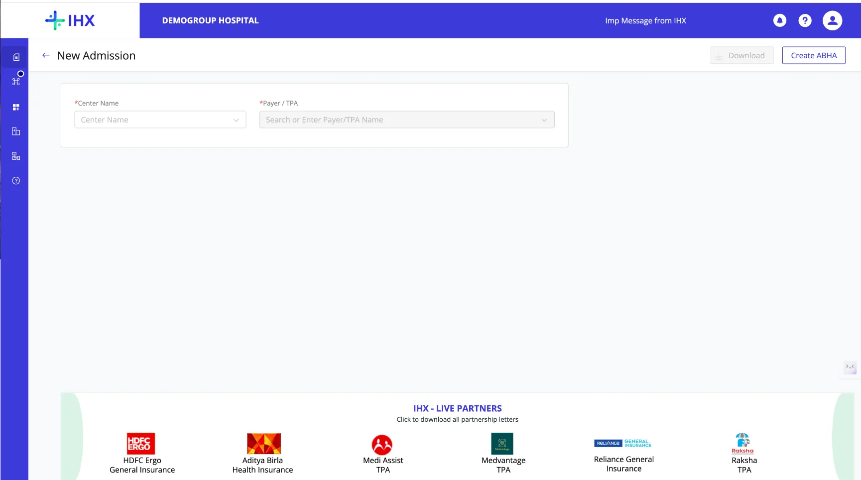 Old group login UI requiring the center to be re-selected inside every module