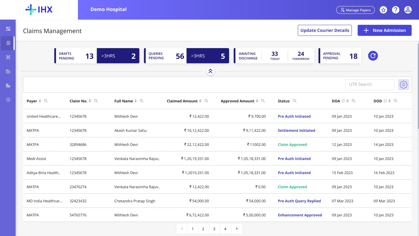 Before: the old Claims Management dashboard, one table for every user group.